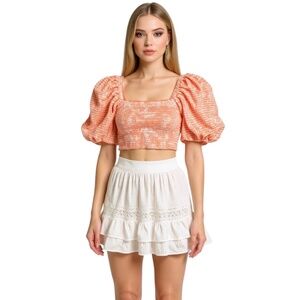 NWT $39 SHE + SKY Orange Checker Plaid Smocked Boho Crop Top SIZE SMALL